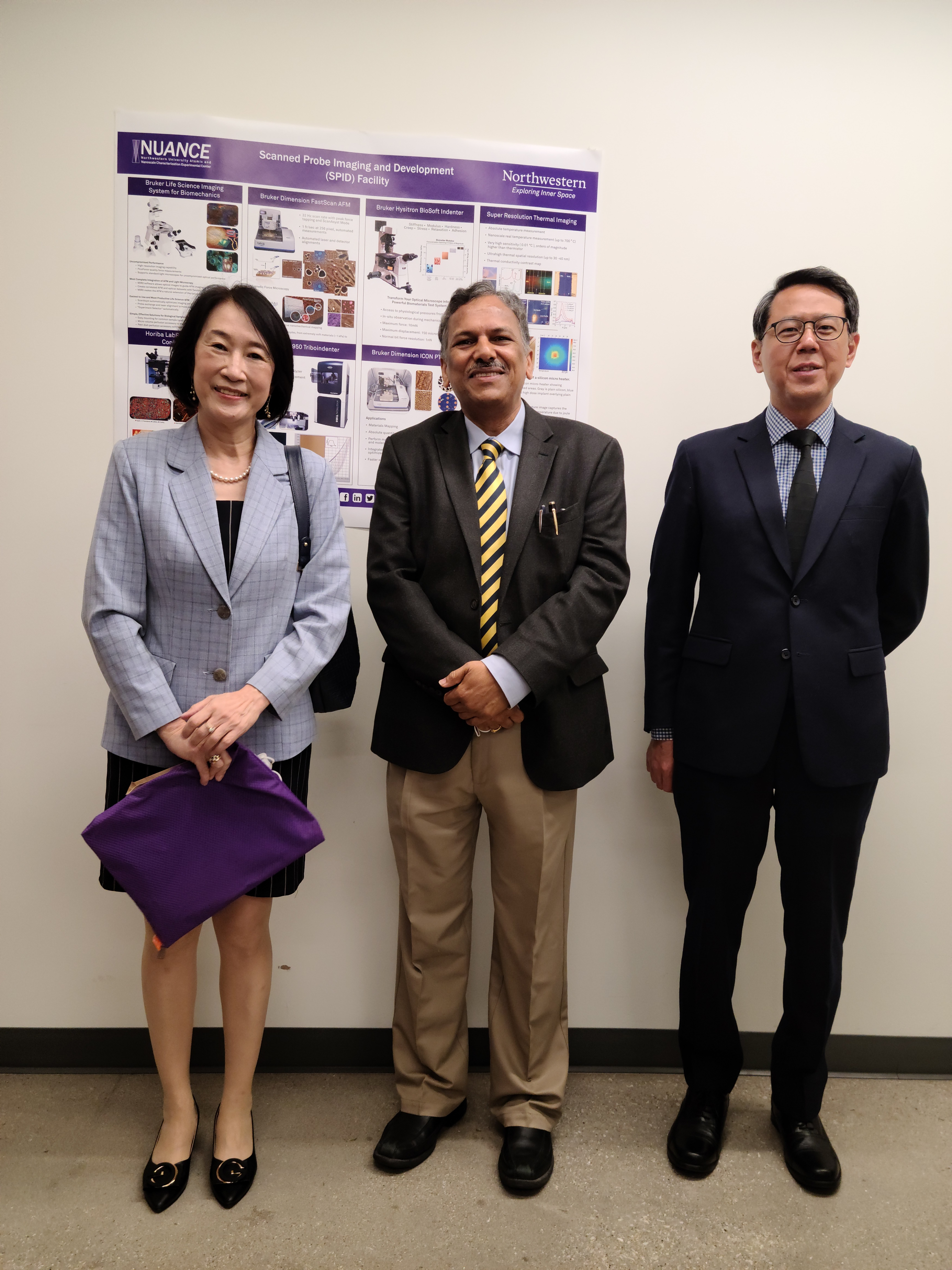 Professor Dravid with Professor Chou, Executive Vice President of National Taiwan University (left) and Johnson Sen Chiang Director General, Taipei Economic and Cultural Center in Chicago (right).  